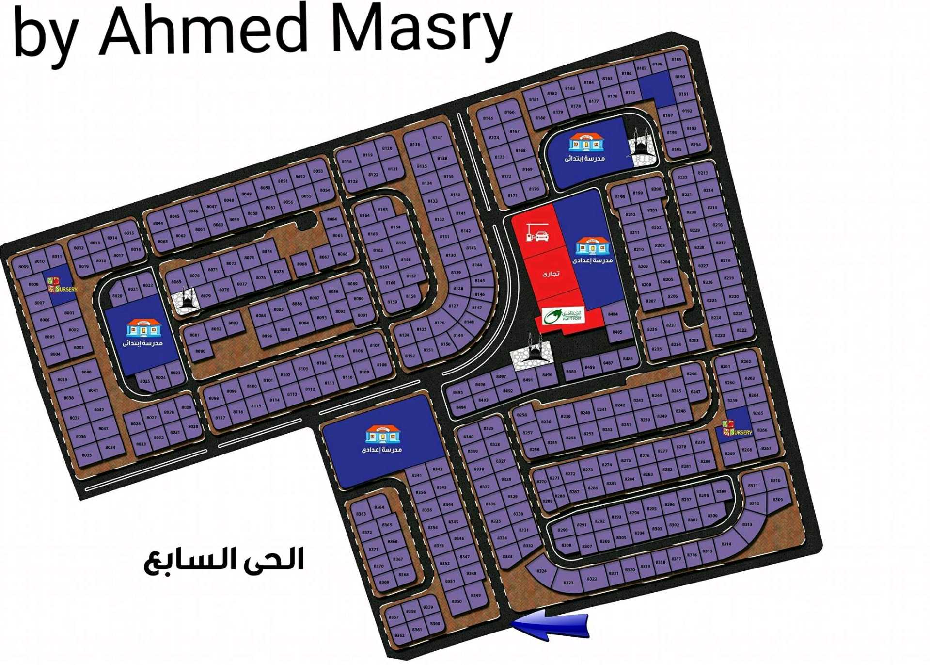 ارض للبيع 390م بالحى السابع الهضبه الوسطى